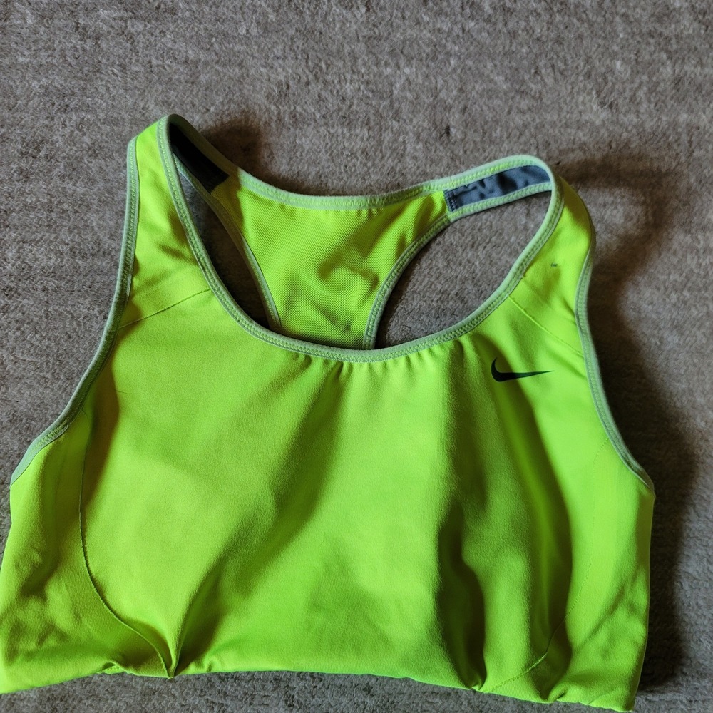 Nike Dri-FIT Sports Bra Neon Lime Green Volt Hi-Vis Neoncore Athleisure Gym Sz M